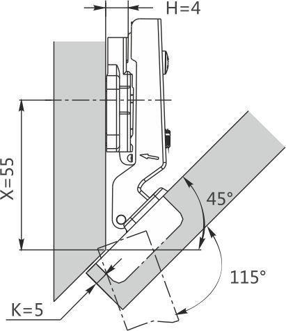 Петля -45° DTC STANDARD Click-On 48мм (C98R686)