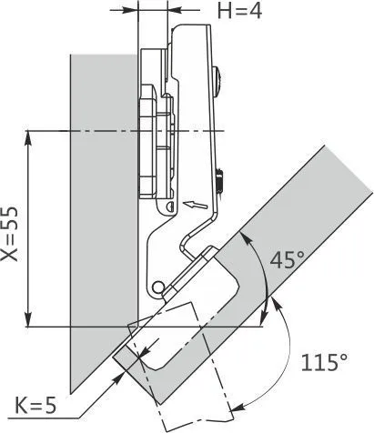 Петля -45° DTC STANDARD Click-On 48мм (C98R686)